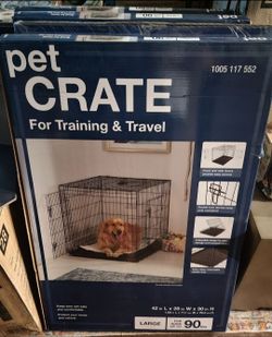 Large Black Collapsable Pet Crate and Gap Brand Camo 34"x24" pet bed