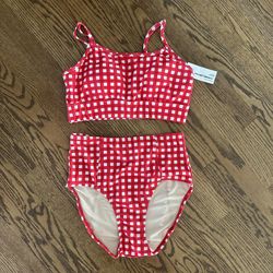 NWT Lime Ricki Red and White Gingham Two-Piece Bikini Swimsuit