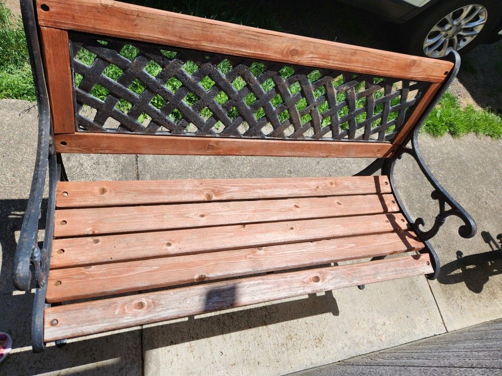 Vintage Cast Iron Wood Slatted Garden Bench