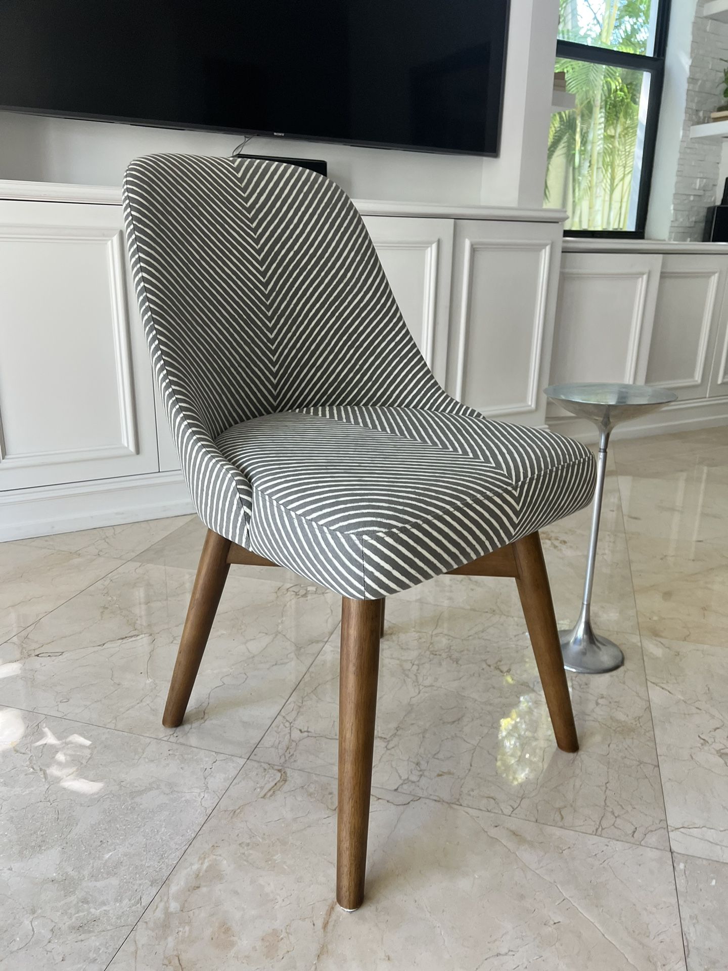 West Elm Saddle Office Chair in Gray/Ivory Painted Stripe