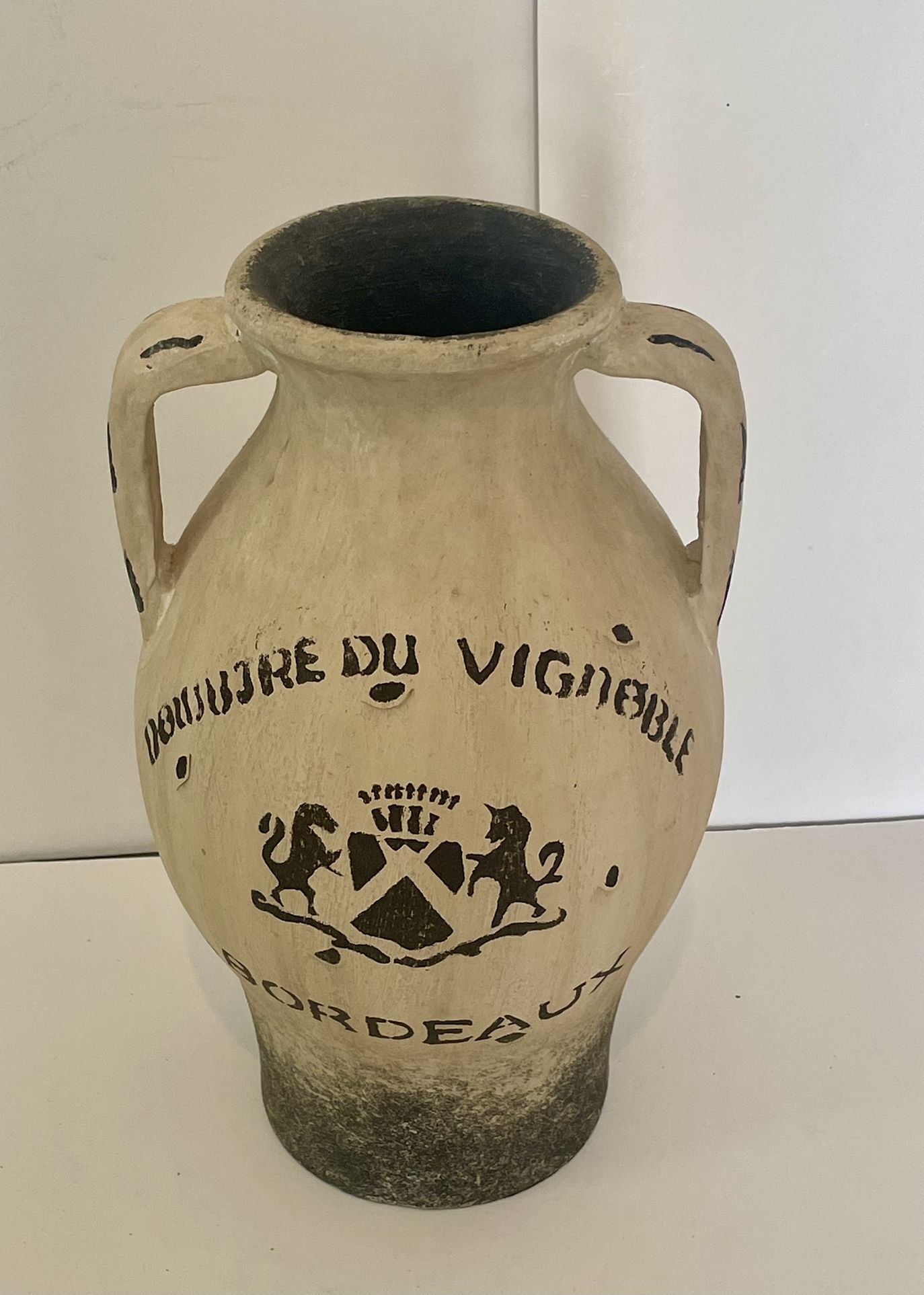 Large Vintage French Bordeaux Wine Urn Glazed Floor Vase