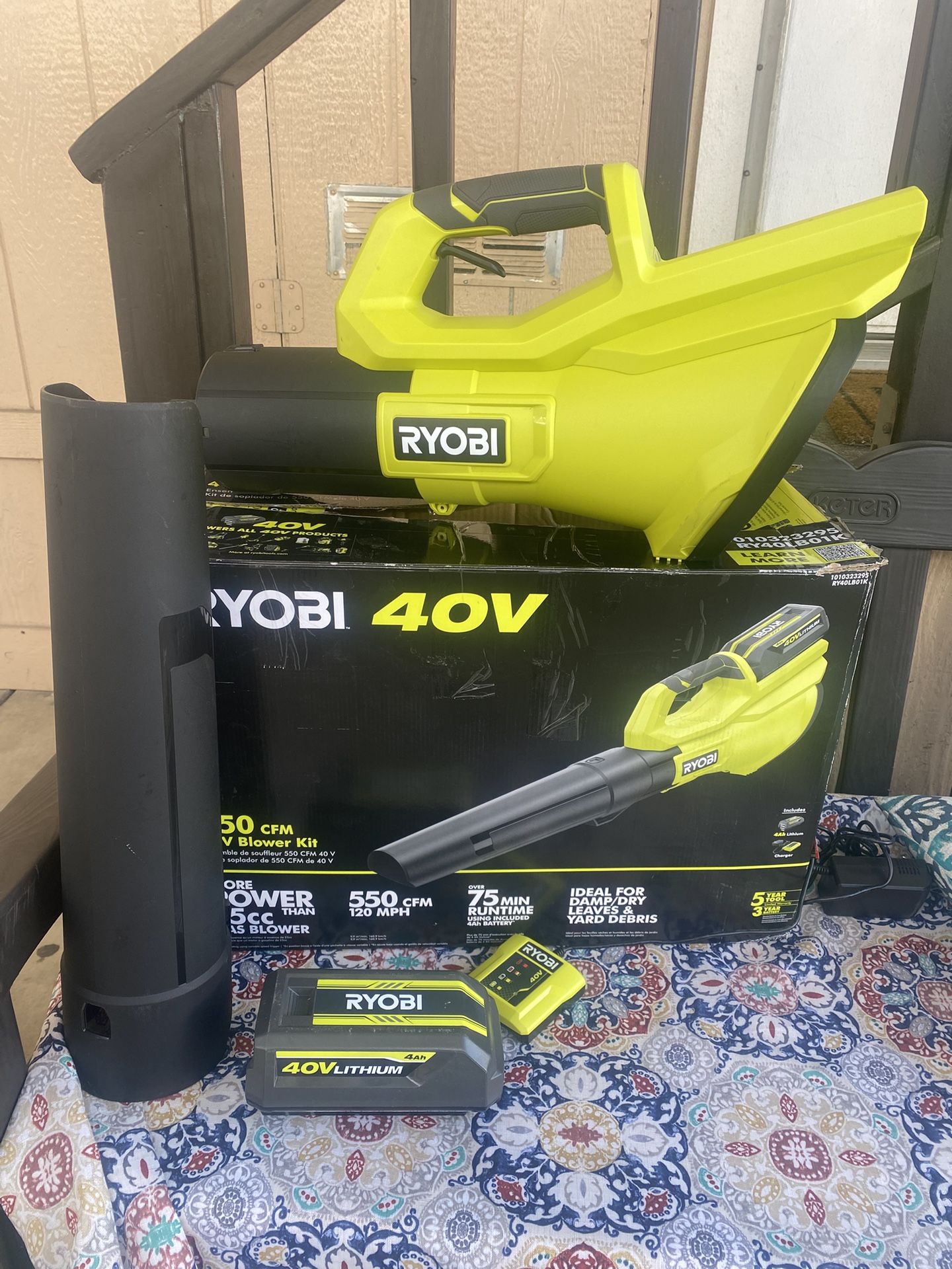 Ryobi 40 V 120 MPH 550 CFM Cordless Battery Leaf Blower With 4.0 Ah Battery And Charger