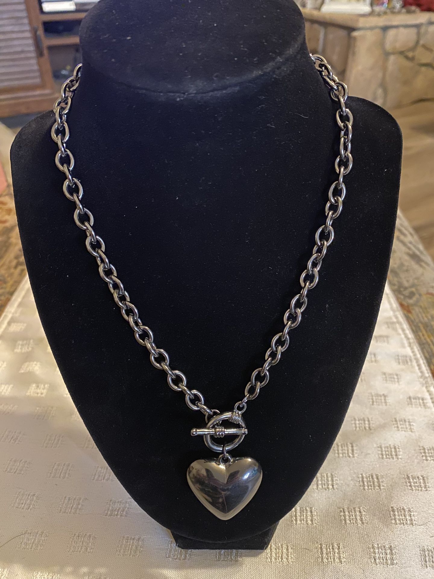 Gun Metal Chain And Heart Necklace