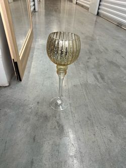 Gold Mercury Glass Ribbed Stemmed Candle Holder