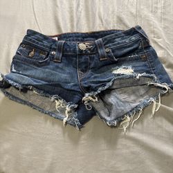 True Religion Women Denim Joey Low-Rise Shorts Day Dream Blue 26 inch