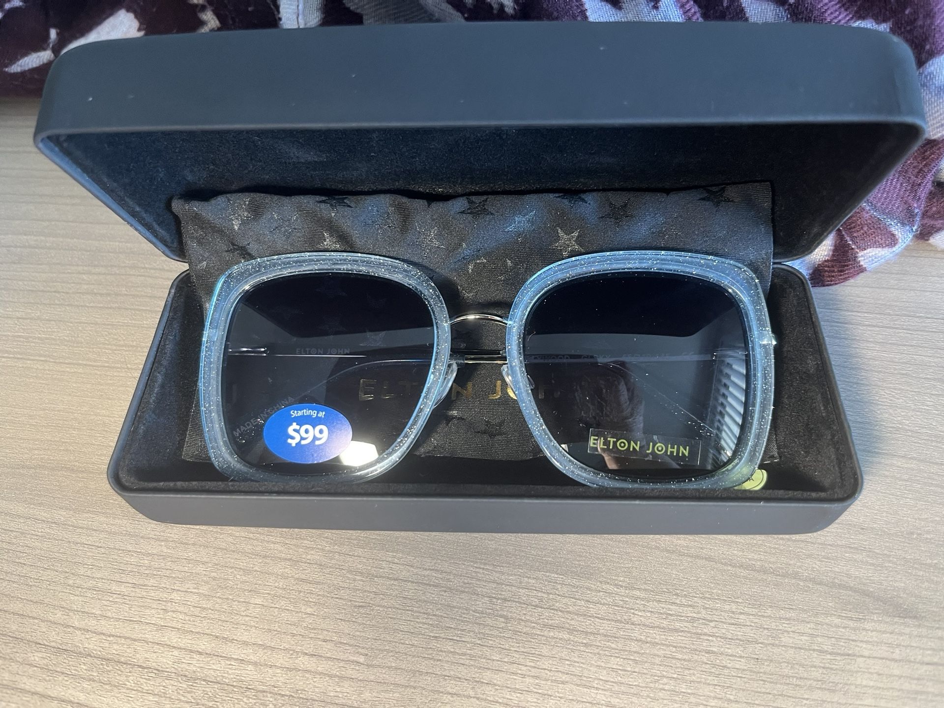 Elton John Hollywood blue Glitter  Sky Sunglasses 