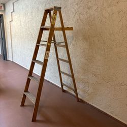 One 6 Foot Wood Spruce Ladder
