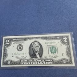Collectible Currency Two Dollar Bill Star Note 