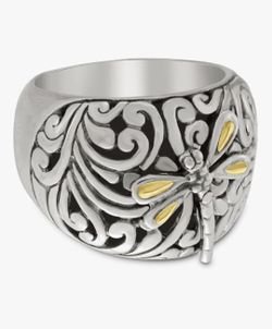 DEVATA Sterling Silver 925 and 18K Gold Bali Filigree Ring

