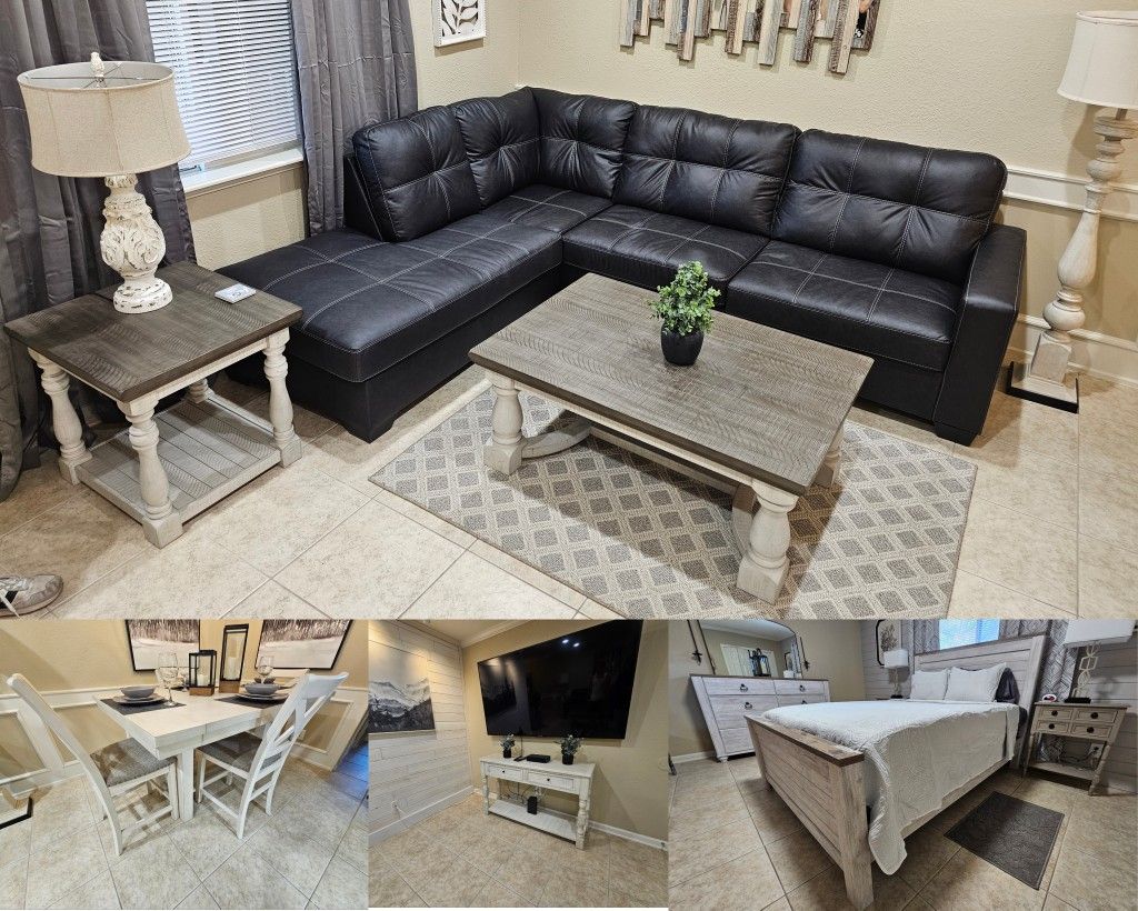 New Black Leather Sectional Sofa