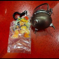 The Super Mario Galaxy Movie  Bowser Mini Cauldron Keychain Popcorn Bucket Bag Clip, Tin And Cup 