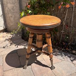 Antique Oak Piano Stool With Glass Claw-feet