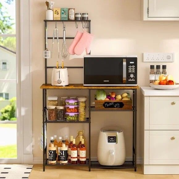 Baker's Rack for Kitchen, 6-Tier Microwave Stand with Adjustable Shelves - Brown