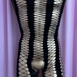 Sexy Black Sleeveless Crotchless Fishnet Bodysuit 