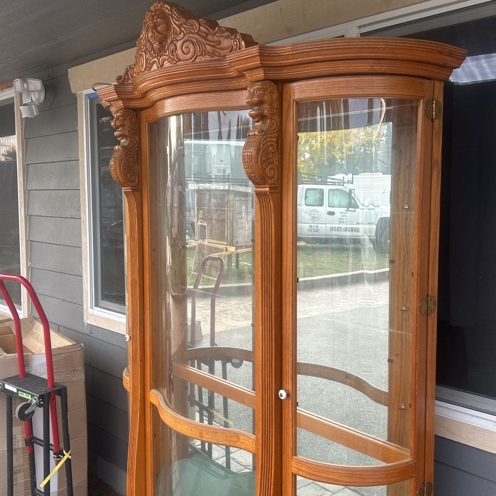 Antique Victorian Oak Carved China Closet/Cabinet OBO