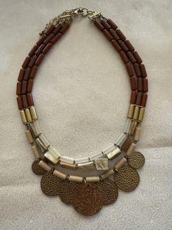Necklace 3 Strand Brown & Gold Tones. $8