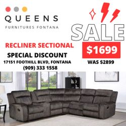 Fabric Recliner Sectional Manual With Cup Holders 