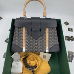 Goyard Saigon Top Handle Bag Coated Canvas W Leather PM Black
