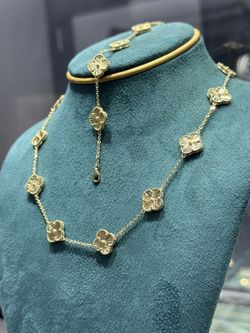 14K Gold Clover Bundle Set – Necklace & Bracelet