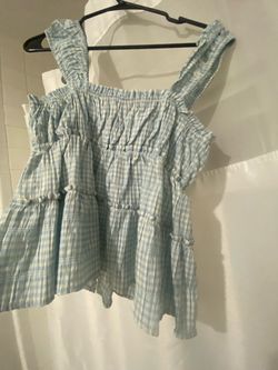 Blue Gingham Ruffle Smocked Cami Top
