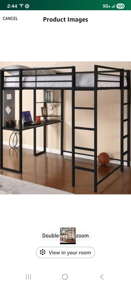 Black Metal Loft Bed with Desk