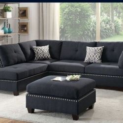 Brand New Black Sectional Sofa w Ottoman