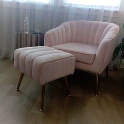 Pink Chair And Foot Stool 