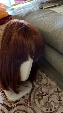 Red wig synthetic angled bob