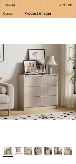 3-Drawer Beige Dresser with Gold Handles