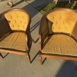 Vintage Barrel Cane Back Chairs (Pair)
