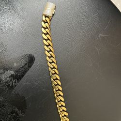 Gold Cuban Link  Stainless Steel Bracelet & Diamond Clap On It