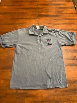 Vintage Gray Polo Shirt with Graphic Patch
