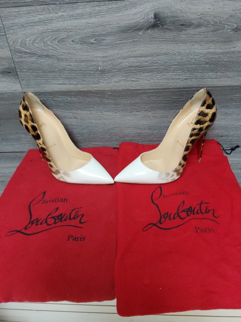 Christian Louboutin So Kate White And Leopard Patent Leather Heels Size 36.5 US 6.5