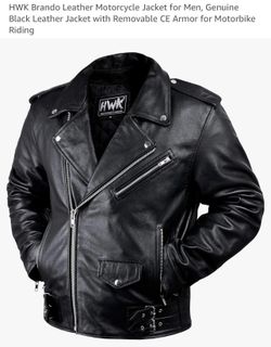 HWK Motorcycle Jacket for Men, Genuine Black Leather Sz L