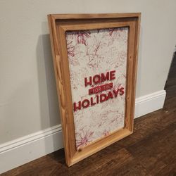 NEW SOLID WOOD "HOME FOR THE HOLIDAYS" WALL HANGING SIGN 15.5" BY 23.5".