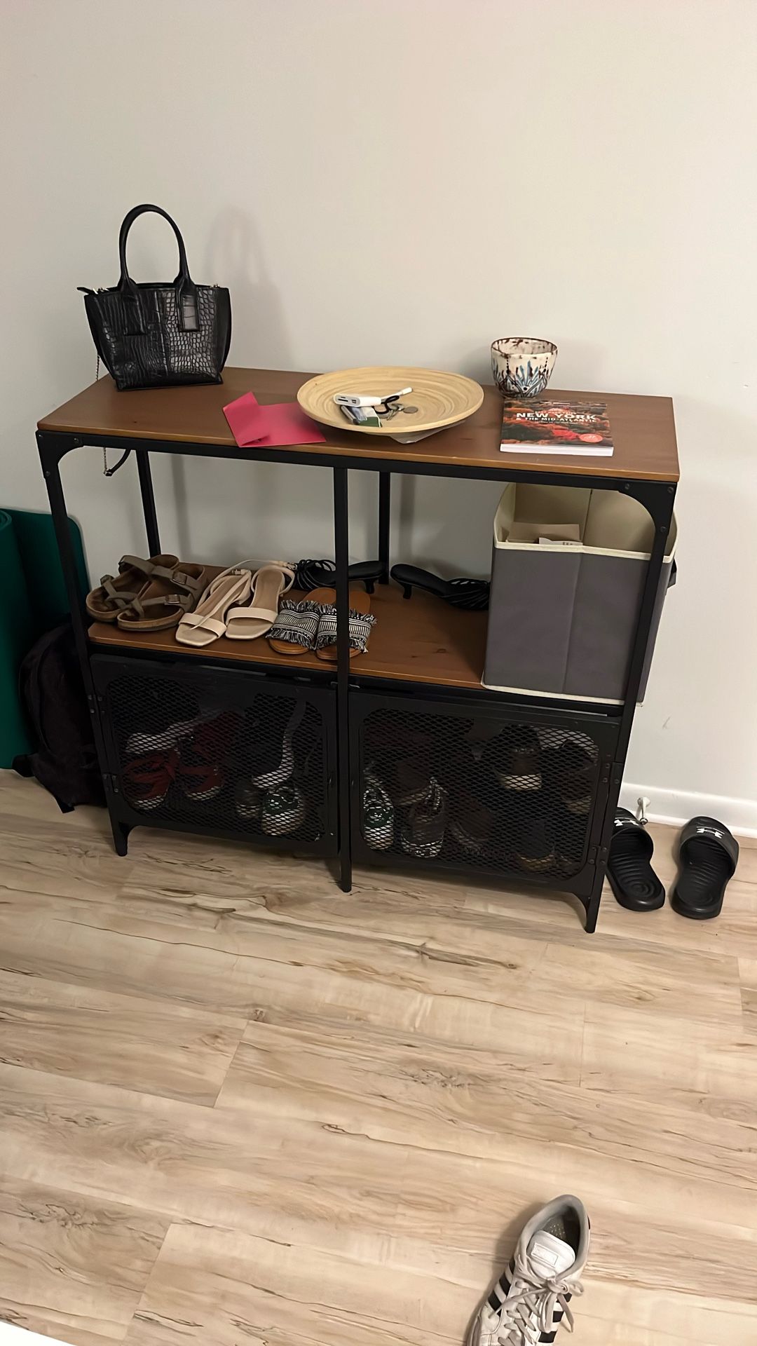Industrial Entryway Console / Shoe Storage Rack – Wood & Metal