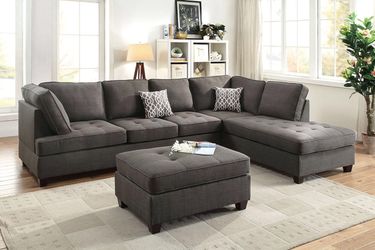 2 Piece Grey Sectional Sofa With ottoman F6988