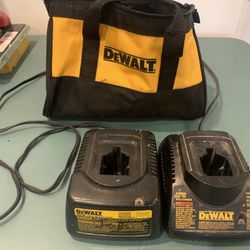 2 Dewalt Chargers And Bag