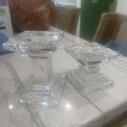Set Of 2 Waterford Crystal Metropolitan Square Pillar Candle Holders $100