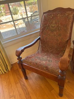 Antique Wood Armchair with Floral Upholstery