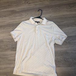 Michael Kors Men's MK Signature Monogram Print Polo Shirt in white