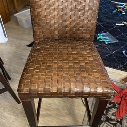 4 SOLID Red Cherry Wood WOVEN LEATHER STRAP BAR STOOLS