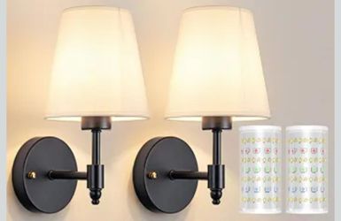 Set of 2 Battery Operated LED Wall Sconces with Remote Control