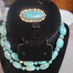 Turquoise Brooch And Necklace 
