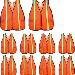  High Visibility Reflective Safety Vest,Made from Breathable and Neon Orange Mesh Fabric,Universal Size,light weight,10 pack
