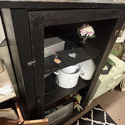 Large Solid Black Antique Cabinet w/ Free Chicken Wire Roll