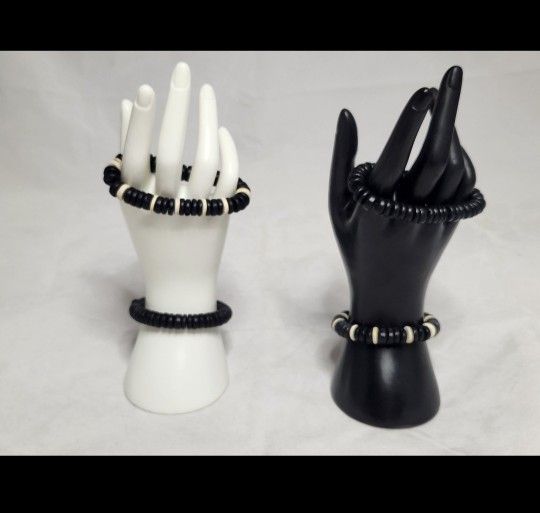 4 Handcrafted Black And White Matching Coconut Wood Braclets