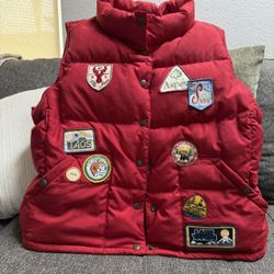 Vintage PRL 1967 Ralph Lauren Red Gilet Puffer Reversible Patches Ski Vest Sz xL