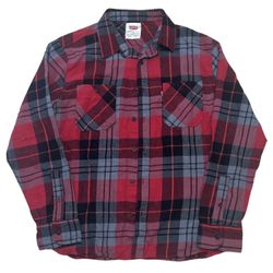 Levi’s Button Up Shirt Men’s M Red Grey Plaid Flannel Pocket Preppy RN117508