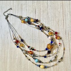 Multi Stand Colorful Beaded Statement Necklace 
